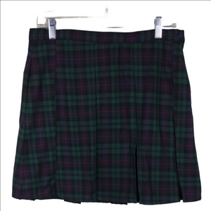 Lands' End Green Navy Tartan Plaid Pleated Side Zipper School Girl Mini Skirt